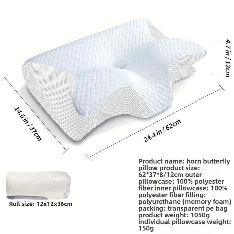 Cervical Butterfly Pillow Memory Foam Sleeping Pillow with Removable Pillowcase