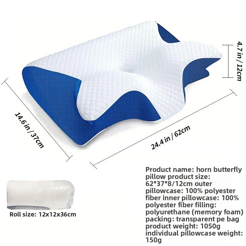 Cervical Butterfly Pillow Memory Foam Sleeping Pillow with Removable Pillowcase