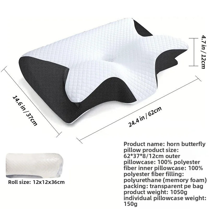 Cervical Butterfly Pillow Memory Foam Sleeping Pillow with Removable Pillowcase