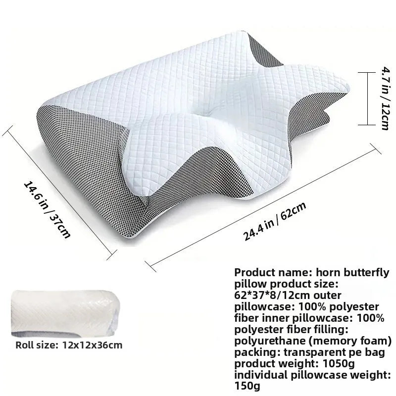 Cervical Butterfly Pillow Memory Foam Sleeping Pillow with Removable Pillowcase