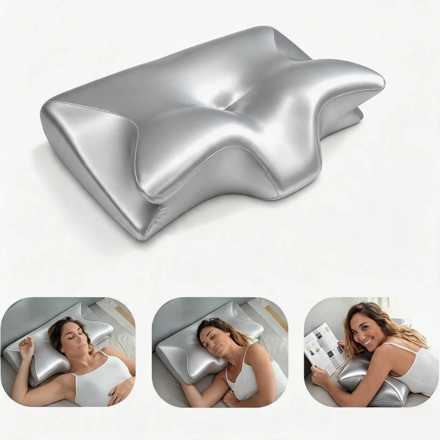Ice Silk Cooling Butterfly Memory Foam Pillow Slow Rebound Ergonomic Cervical Neck Support Contour Pillow for Side Back Sleepers