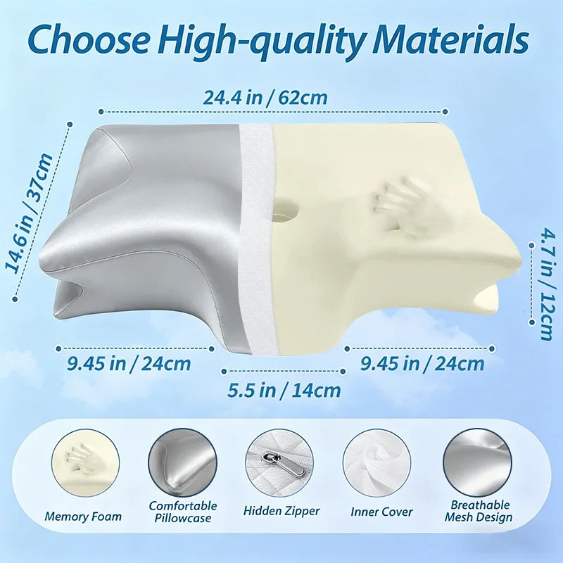 Ice Silk Cooling Butterfly Memory Foam Pillow Slow Rebound Ergonomic Cervical Neck Support Contour Pillow for Side Back Sleepers