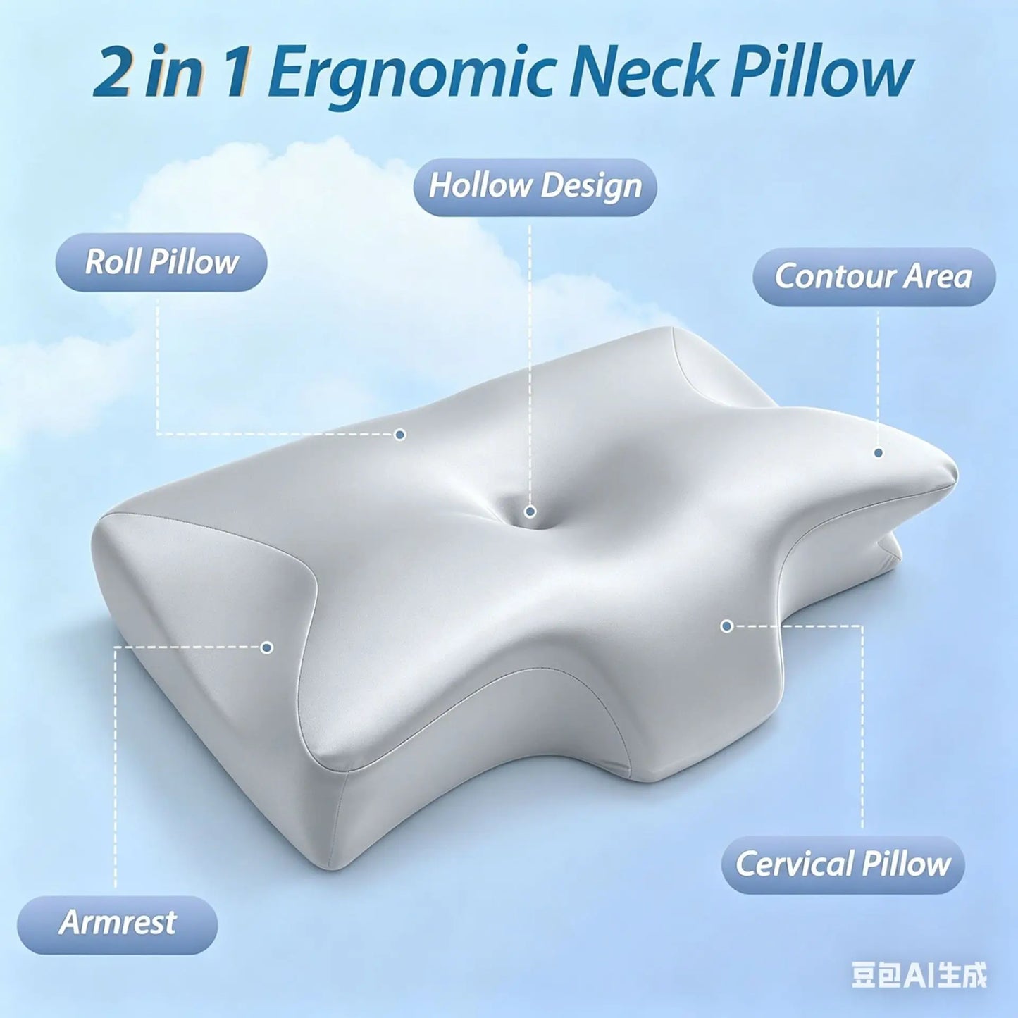 Ice Silk Cooling Butterfly Memory Foam Pillow Slow Rebound Ergonomic Cervical Neck Support Contour Pillow for Side Back Sleepers